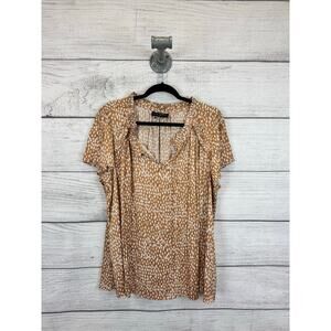 Lane Bryant Plus Size Tan & White Speckled Satin Short Sleeve Blouse Size 22